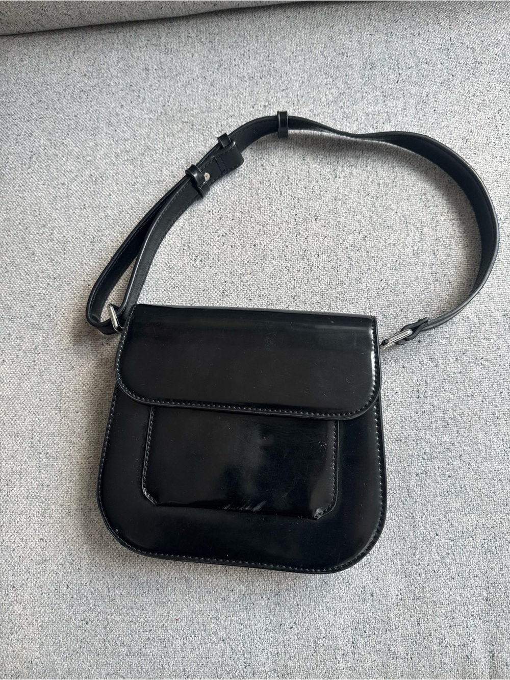 Vintage Black Patent Leather Shoulder Bag